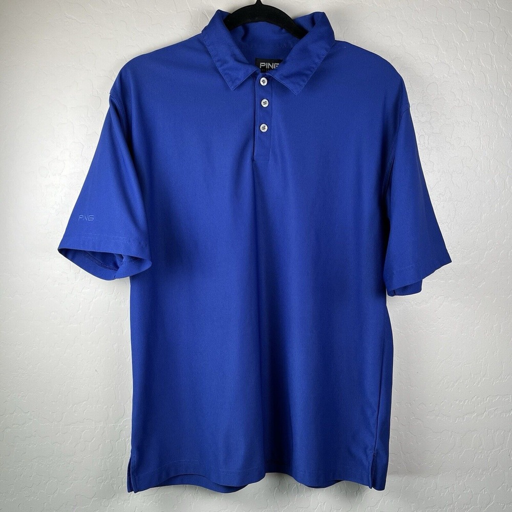 Ping Collection Golf Polo Blue‎ Sleeve Logo Men's Size M Tennis Pickleball